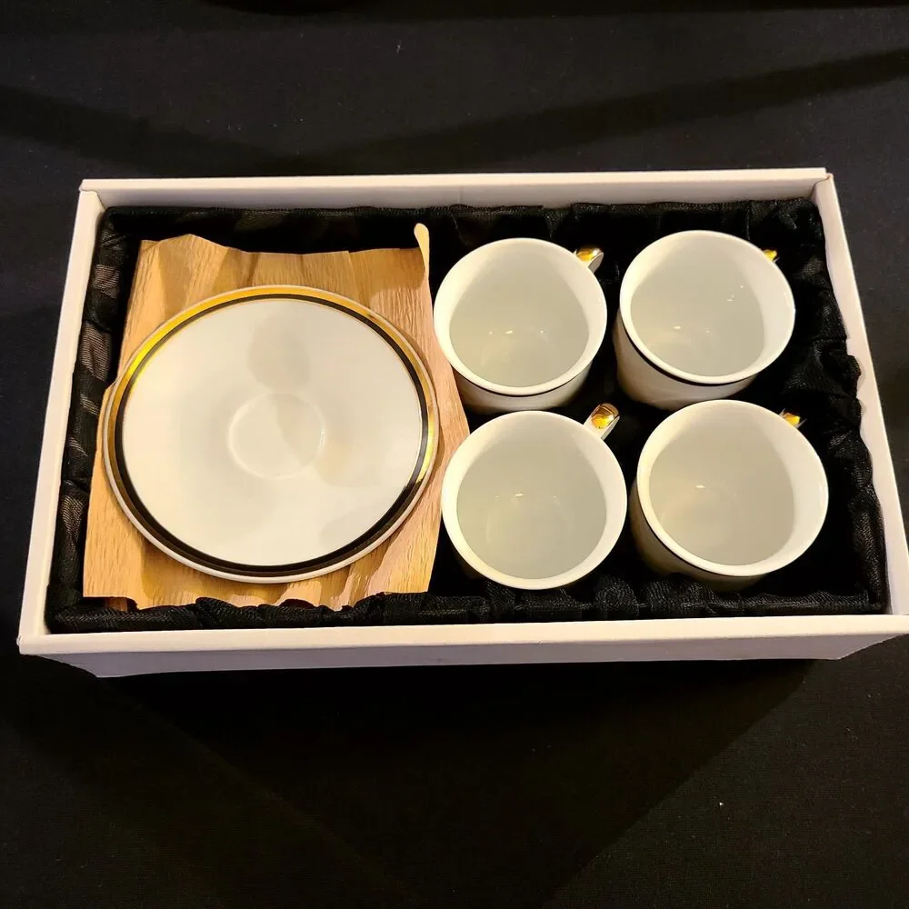 Vintage Baum Demi Set 4pc Teacups Saucers Paola Black Dining Southington Jasmine